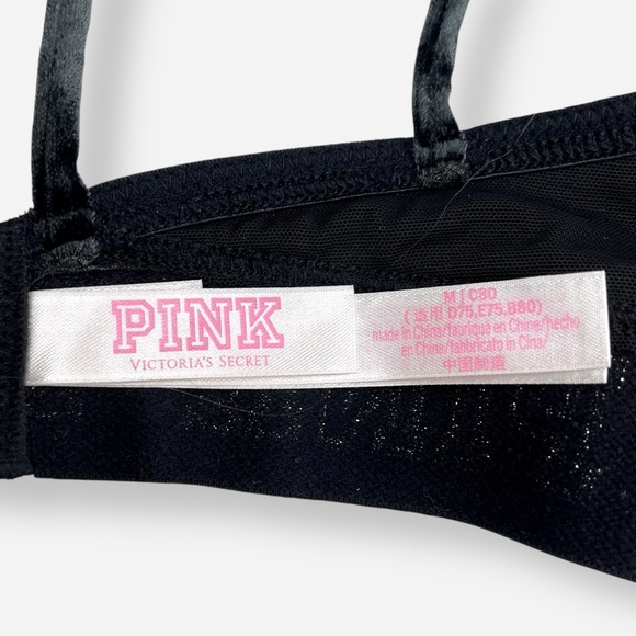 Lot Of 2 Victoria's Secret PINK Bralette Bra Womens Medium Wireless Velour Black - Picture 11 of 11